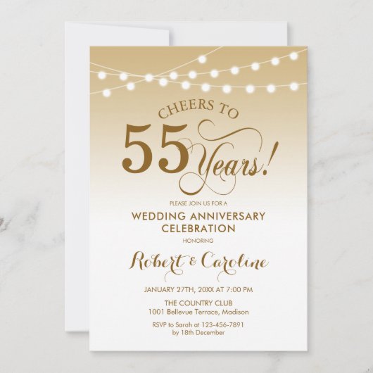Invitation 55e anniversaire de mariage - Or Blanc (Devant)