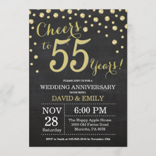 Invitation 55e Anniversaire de Mariage Tableau Noir et Or