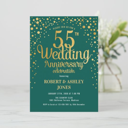 Invitation 55e anniversaire de mariage - Vert & Or (Debout devant)