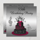 Invitation 55e anniversaire Disco Diva Cake and Sparkle Heels (Devant / Derrière)