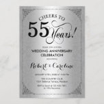 Invitation 55e anniversaire du Mariage - Argent noir Damas<br><div class="desc">Invitation du 55e anniversaire du Mariage. Design vintage élégant avec motif damassé et faux parties scintillant argent. Fonctionne avec une police de script noir. Bonjour à 55 ans ! Peut être personnalisé dans n'importe quelle année de mariage! Message-moi si vous avez besoin d'une personnalisation plus poussée.</div>