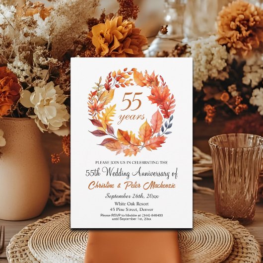 Invitation 55e anniversaire du Mariage Automne Floral Garland