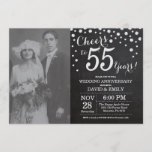 Invitation 55e anniversaire du Mariage Chalkboard Black Silve<br><div class="desc">55ème anniversaire de Mariage avec photo personnalisée. Chalkboard Invitation Noir et Argent. Cinquante-cinq ans de Mariage. Chalkboard Black et Silver Parties scintillant Arrière - plan diamant. Confetti en argent. Anniversaire adulte. Fête d'anniversaire d'une femme ou d'un homme. Pour plus de personnalisation, cliquez sur le bouton "Customiser" et utilisez notre outil...</div>