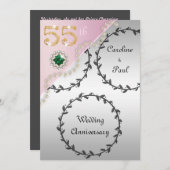 Invitation 55e anniversaire du Mariage Embossed Silver Rose G (Devant / Derrière)