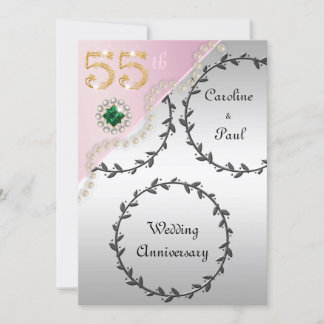 Invitation 55e anniversaire du Mariage Embossed Silver Rose G
