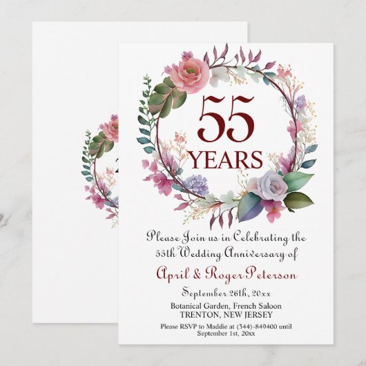 Invitation 55e anniversaire du Mariage émeraude Floral (Devant / Derrière)