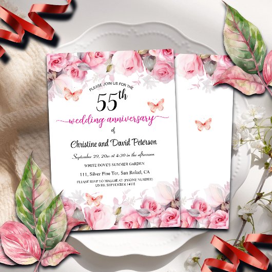 Invitation 55e anniversaire du Mariage émérite Roses blush