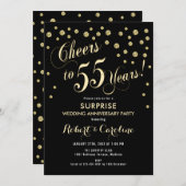 Invitation 55e anniversaire du Mariage surprise - Noir & Or (Devant / Derrière)