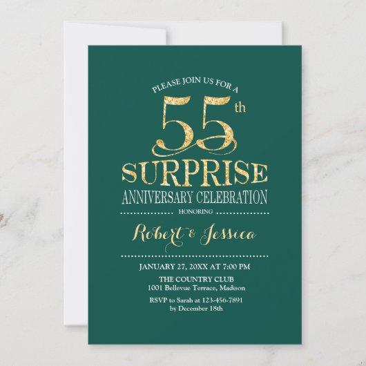 Invitation 55e anniversaire du Mariage surprise - Or vert (Devant)