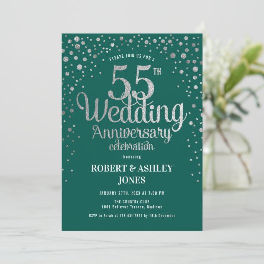 Invitation 55e anniversaire du Mariage - Vert & Argent (Debout devant)