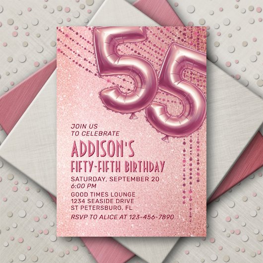 Invitation 55e anniversaire femme Rose or