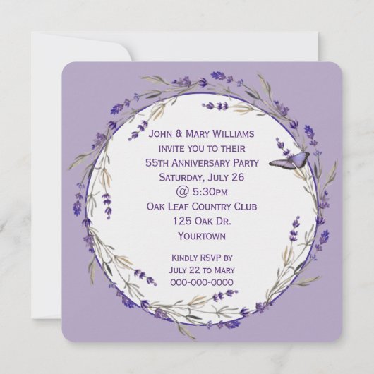 Invitation 55e anniversaire Lavender Wreath (Dos)