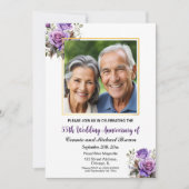 Invitation 55e anniversaire Mariage Gold Frame Roses violets (Devant)