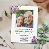 Invitation 55e anniversaire Mariage Gold Frame Roses violets