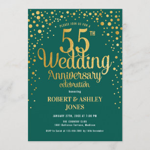 Invitation 55e anniversaire Mariage - Vert et Or