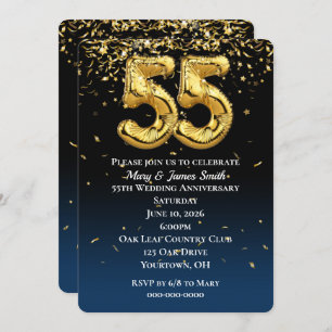 Invitation 55e Anniversaire Or Ballons & Confetti