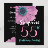 Invitation 55e anniversaire surprenant, jolie fête rose (Devant / Derrière)