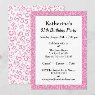 Invitation 55e fête d'anniversaire, Motif numérique rose/blan