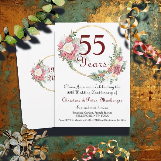 Invitation 55e Mariage Emerald Anniversaire Rose Gold Frame