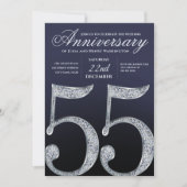 Invitation 55th Anniversary Diamond Silver Navy Blue Modern (Devant)