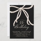 Invitation 55th Birthday Party Black White Coquette Pearl Bow (Devant)