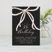 Invitation 55th Birthday Party Black White Coquette Pearl Bow (Debout devant)