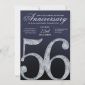 Invitation 56e Anniversaire Moderne Bleu Marine Argent Diaman (Devant)