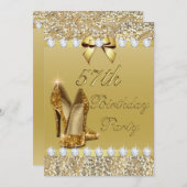 Invitation 57e anniversaire Classy Gold Heels Sequins Diamond (Devant / Derrière)