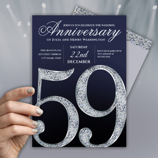 Invitation 59e Anniversaire Moderne Bleu Nuit Argent Diamant