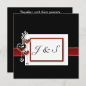 invitation 5,25 x 5,25 de carré noir et rouge (Devant / Derrière)
