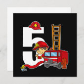 Invitation 5 an Pompier Anniversaire Camion d'incendie 5e ann (Devant / Derrière)