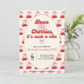 Invitation 5 Anniversaire Coquette Cerises Bows Bulles Lettre (Debout devant)