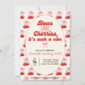 Invitation 5 Anniversaire Coquette Cerises Bows Bulles Lettre (Devant)