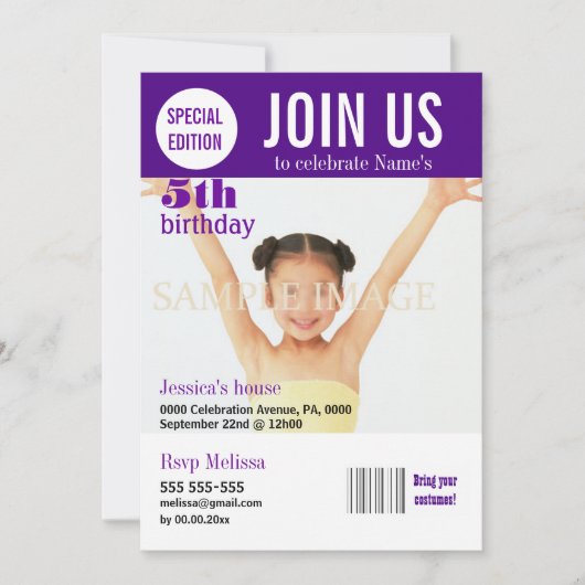 Invitation 5 ans de violettes PERSONNALISER (Devant)