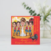 Invitation 5 caricatures rustiques de Cowgirl Bachelorette (Debout devant)