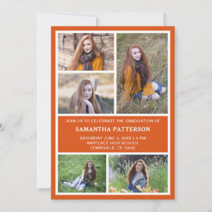 Invitation 5 Collage de photos Orange et Blanc pour la remis