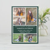Invitation 5 Collage de photos Vert & Blanc Graduation (Debout devant)