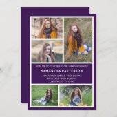 Invitation 5 Collage photo Purple & White Graduation (Devant / Derrière)