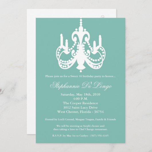 Invitation 5 lustre 7x7 sucré 16 partie anniversaire Invitati (Devant / Derrière)