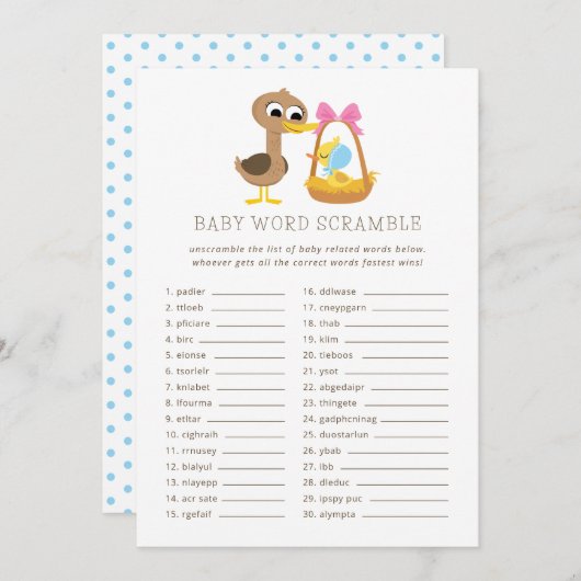 Invitation 5 Petits Canards Trivia bébé | Rubrique Word (Devant / Derrière)