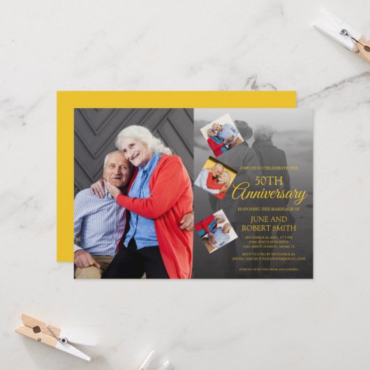 Invitation 5 photo 50e anniversaire de mariage d'or (Devant/Arrière en situation)