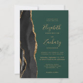 Invitation 5-Photo Agate Or Noir Vert Foncé Mariage (Devant)