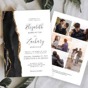 Invitation 5 photo Black Gold Agate Mariage blanc