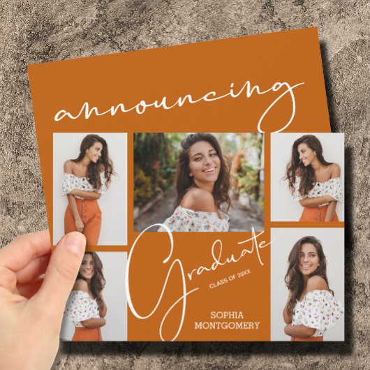Invitation 5 Photo Burnt Orange Graduation Annonces