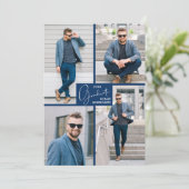 Invitation 5 Photo Collage Blue Graduation Party (Debout devant)