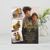 Invitation 5 Photo Collage Élégant Mariage écriture dorée (Debout devant)