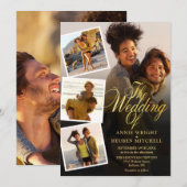 Invitation 5 Photo Collage Élégant Mariage écriture dorée (Devant / Derrière)