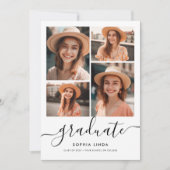 Invitation 5 Photo Collage Script Moderne Elégant Graduation (Devant)