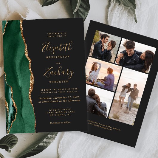 Invitation 5 photo Emerald Green Gold Agate Dark Mariage