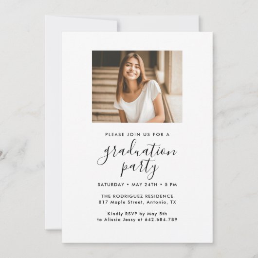 Invitation 5 Photo Graduation Collage Script Moderne Élégant (Dos)